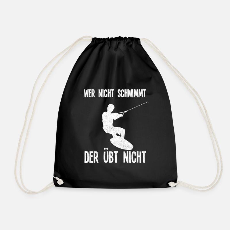 Wer Nicht Schwimmt Der Übt Nicht Wakeboard - Turnbeutel - Schwarz