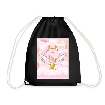 Angelcore Aesthetic Kawaii Frog Angel Harpist - Drawstring Bag - black - Front