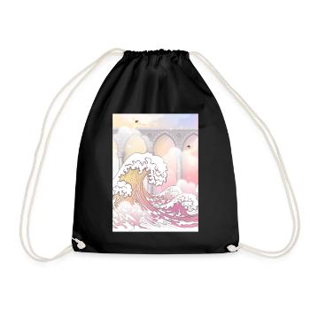Angelcore Aesthetic Big Wave off Kanagawa Angel - Drawstring Bag - black - Front
