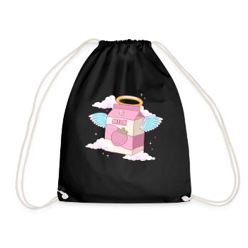 Angelcore Aesthetic Kawaii Erdbeer-Milch-Engel - Turnbeutel - Schwarz - Vorne