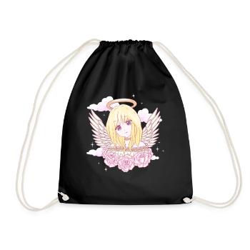 Angelcore Ästhetische Anime Mädchen Rosen Engel Ha - Turnbeutel - Schwarz - Vorne