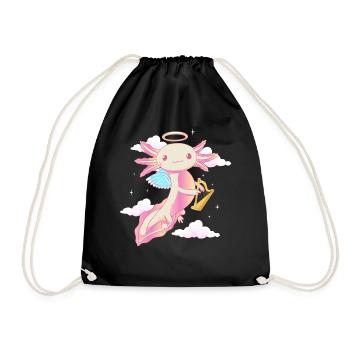Angelcore Ästhetik Kawaii Axolotl Engel Halo - Turnbeutel - Schwarz - Vorne