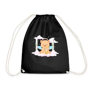 Angelcore Aesthetic Kawaii Bär Engel Halo - Turnbeutel - Schwarz - Vorne