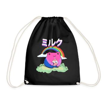 Kawaii Frog Strawberry Milk Bisexual Pride Flag - Drawstring Bag - black - Front