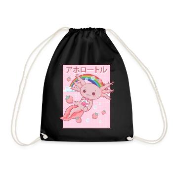 Kawaii Axolotl Strawberry Milk - Drawstring Bag - black - Front
