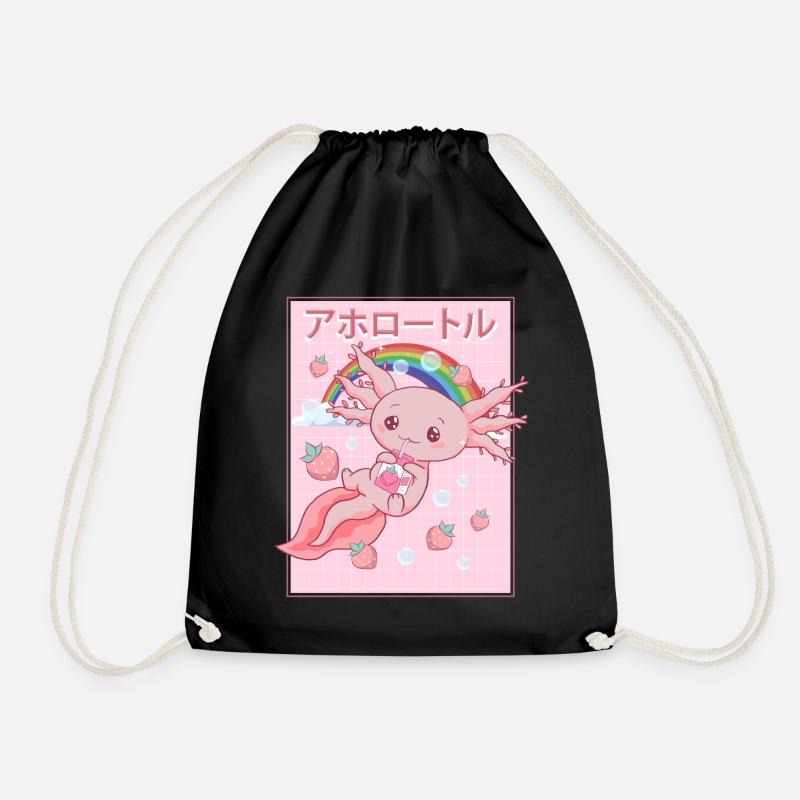 Kawaii Axolotl Erdbeermilch - Turnbeutel - Schwarz