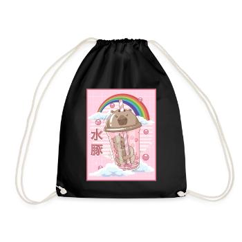 Funny Boba Tea Capybara Japanese Kawaii - Drawstring Bag - black - Front