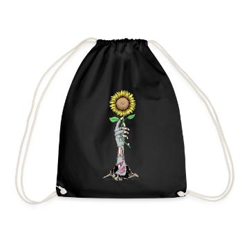 Zombiecore Aesthetic Skeleton Hand Sunflower - Drawstring Bag - black - Front