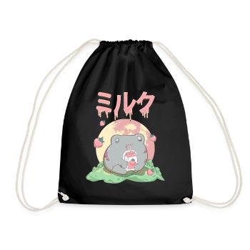 Zombiecore Aesthetic Kawaii Frog Strawberry Milk - Drawstring Bag - black - Front
