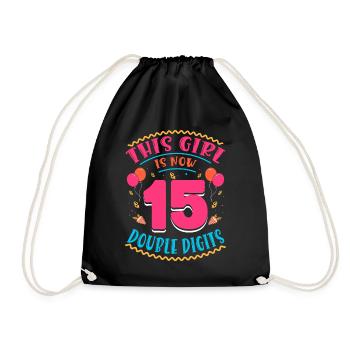 This Girl Is Now 15 | Cupcake Themed - Drawstring Bag - black - Front