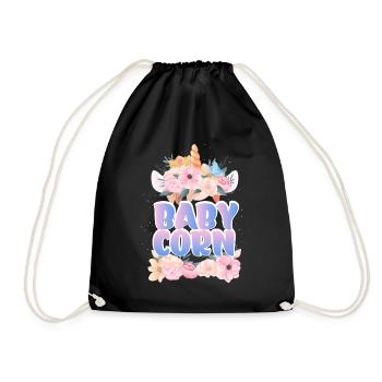| de maïs pour bébé Mignon | Licorne Chemise Licorne | Fille - Sac de sport léger - noir - Devant