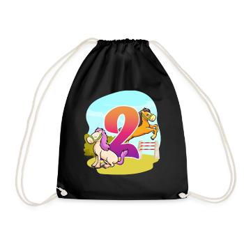 2nd Birthday Riding Horse-themed Two Party - Drawstring Bag - black - Front