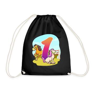 1st Birthday Riding Horse-themed One Party - Drawstring Bag - black - Front