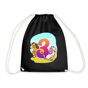 3rd Birthday Riding Horse Theme Three Party - Drawstring Bag - black - Front