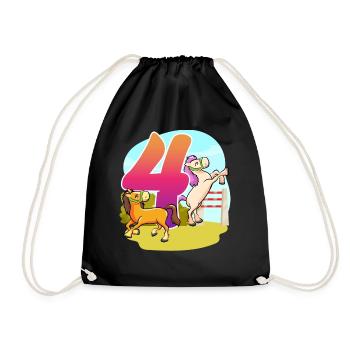4th Birthday Riding Horse Theme Four Party - Drawstring Bag - black - Front