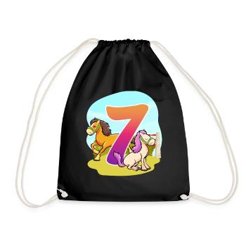 7th Birthday Riding Horse Theme Seven Party - Drawstring Bag - black - Front