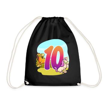 10th Birthday Riding Horse Theme Ten Party - Drawstring Bag - black - Front