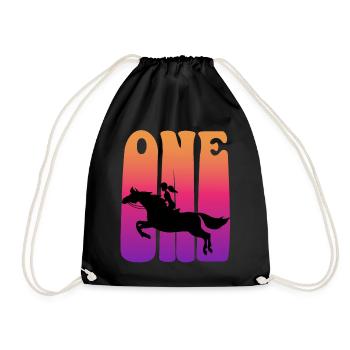 Girl riding, I am 1 year old, children 1. - Drawstring Bag - black - Front