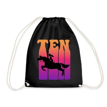 Girl riding, I am 10 years old, children 10. - Drawstring Bag - black - Front