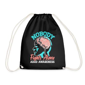 No one fights alone ADHD consciousness Neurodivers - Drawstring Bag - black - Front