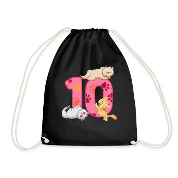 10th Birthday Kitten | Cat Birthday Shirt - Drawstring Bag - black - Front