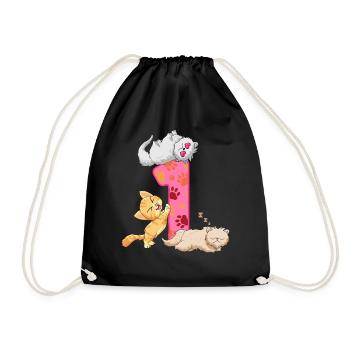 1. Geburtstag Kätzchen | Katze Geburtstag Shirt | - Turnbeutel - Schwarz - Vorne