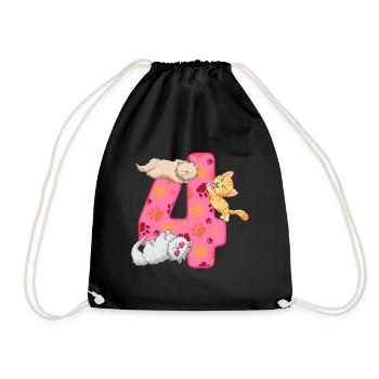 4th Birthday Kitten | Cat Birthday Shirt | - Drawstring Bag - black - Front