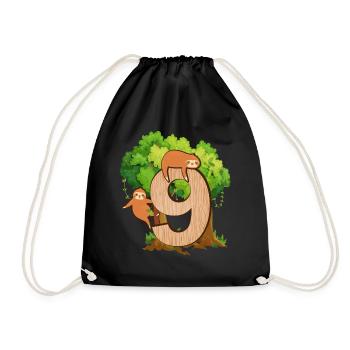 9th birthday | Sloth birthday | Sloth - Drawstring Bag - black - Front