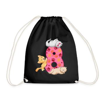Chaton du 8ème anniversaire | Chemise d’anniversaire de chat | - Sac de sport léger - noir - Devant