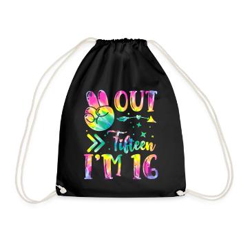 Peace Out Fifteen I'm 16 | Tie Dye Themed - Turnbeutel - Schwarz - Vorne