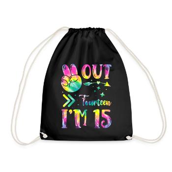 Peace Out Fourteen I'm 15 | Tie Dye Themed - Turnbeutel - Schwarz - Vorne
