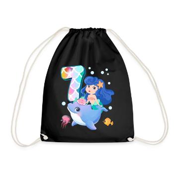 7th birthday | Mermaid Birthday | - Drawstring Bag - black - Front