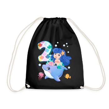 2ème anniversaire | Anniversaire de sirène | - Sac de sport léger - noir - Devant