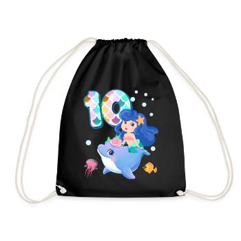 10th birthday | Mermaid Birthday | - Drawstring Bag - black - Front