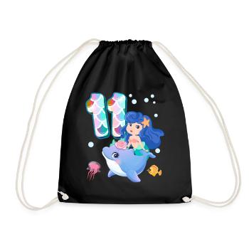 11th Birthday | Mermaid Birthday | - Drawstring Bag - black - Front