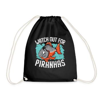 Beware of Piranhas Aquarian Fish Farming Fisc - Drawstring Bag - black - Front