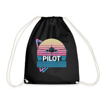 Pilot Airplane Aviator Aviation Retro - Drawstring Bag - black - Front