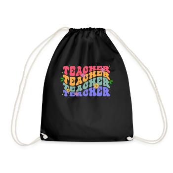 Teachers Colorful Flower Theme School Educators - Drawstring Bag - black - Front