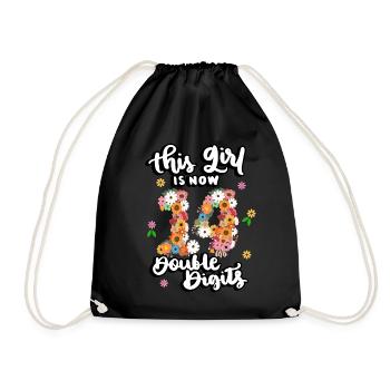 Dieses Mädchen Ist Jetzt 14 Double Digits Floral - Turnbeutel - Schwarz - Vorne