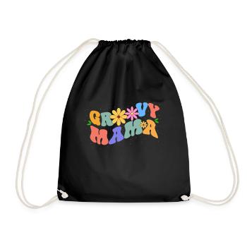 Groovy Mama Bloom Floral Theme Colorful Leisure - Drawstring Bag - black - Front