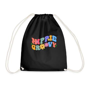 Hippie Groovy Bloom Floral Theme Colorful Leisure - Drawstring Bag - black - Front