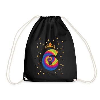 6th birthday Krone | Tie Dye Themed Birthday | - Drawstring Bag - black - Front