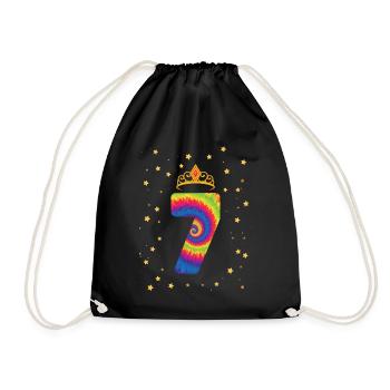 7th birthday Krone | Tie Dye Themed Birthday | - Drawstring Bag - black - Front