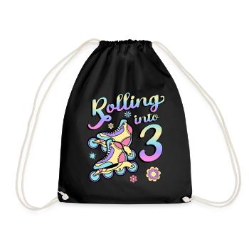 Rolling Into 3 Roller Skaters Skates 3rd year - Drawstring Bag - black - Front