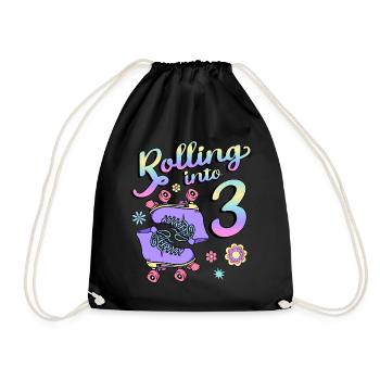 Rolling Into 3 Roller Skaters Floral 3rd Year - Drawstring Bag - black - Front