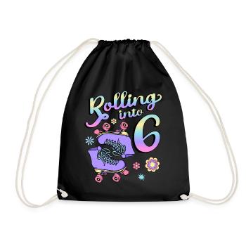 Rolling Into 6 Roller Skaters Floral 6th Year - Turnbeutel - Schwarz - Vorne