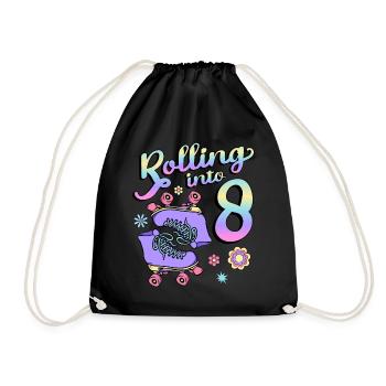Rolling Into 8 Roller Skaters Floral 8th Year - Drawstring Bag - black - Front