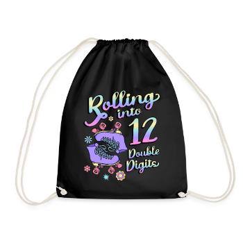 Rolling Into 12 Double Digits Floral Skaters 12. - Drawstring Bag - black - Front
