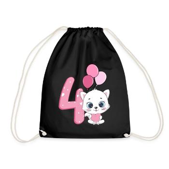 Chaton 4ème anniversaire | Chemise d’anniversaire chat | - Sac de sport léger - noir - Devant