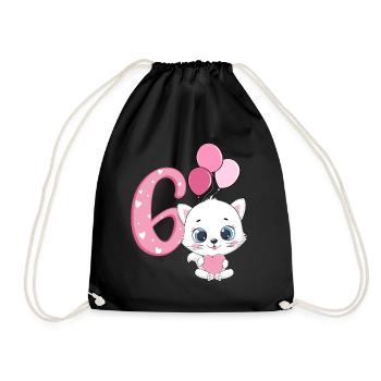 Chaton 6ème anniversaire | Chemise d’anniversaire chat | - Sac de sport léger - noir - Devant